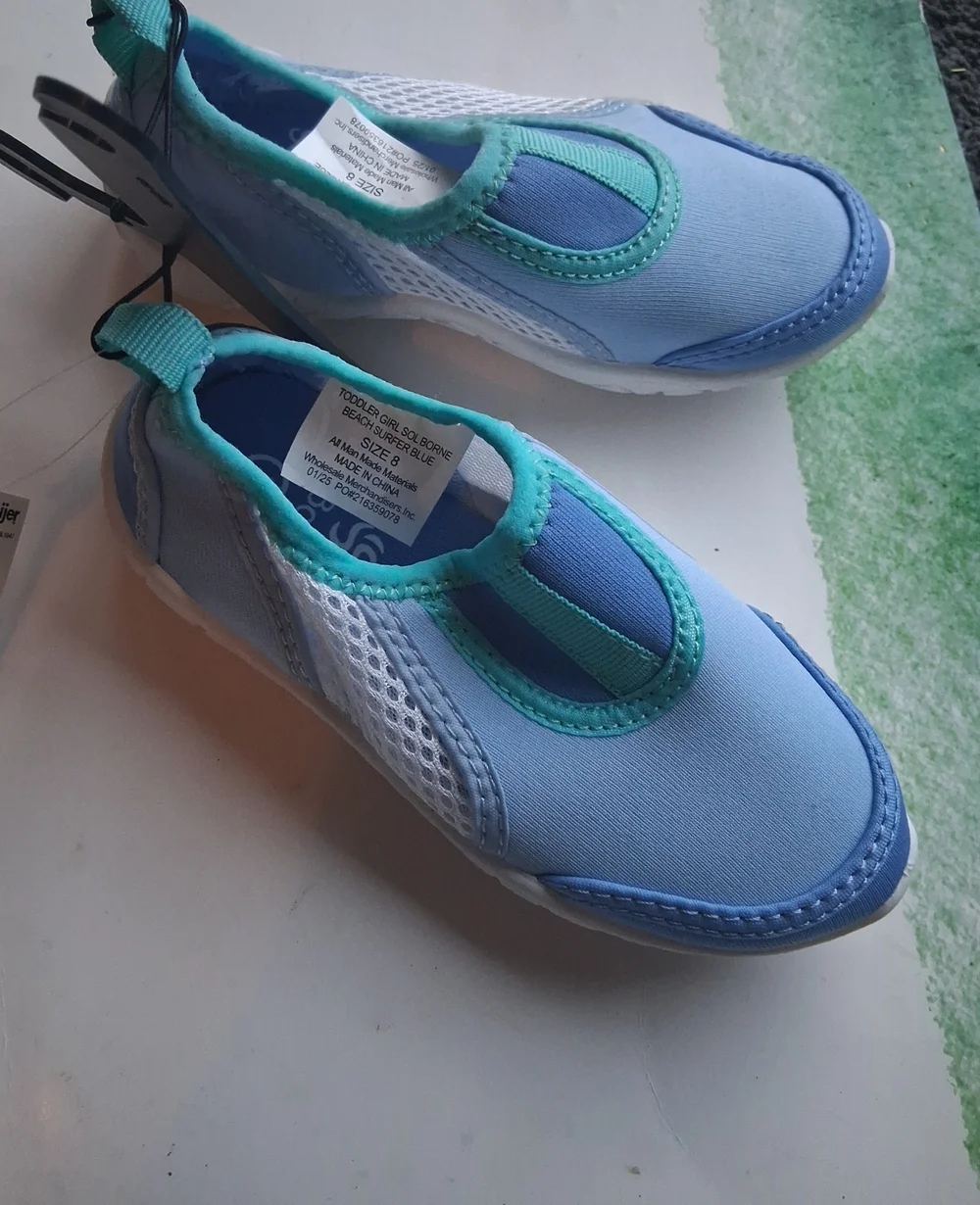Blue Sol Borne Water Shoes White with Blue And Green 8